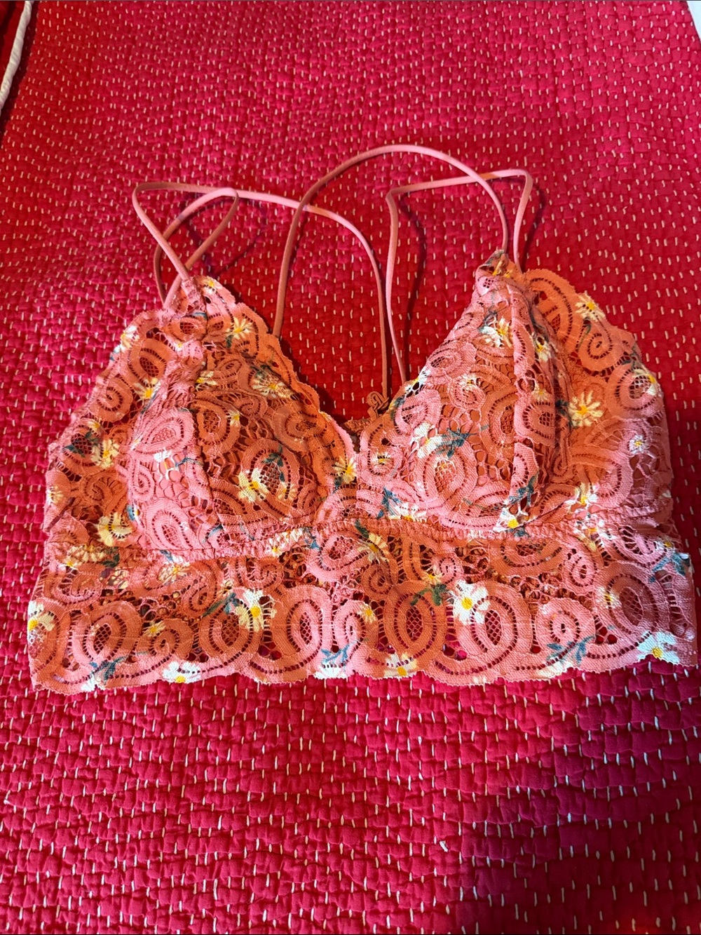Lace Floral Bralette — Coral Pink